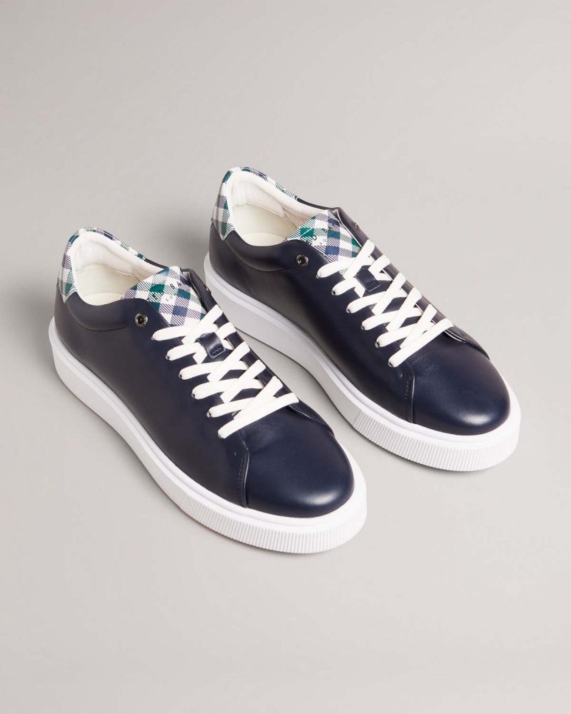 Ted Baker BREYONN Check Piele Inflated Sole Sneaker Bleumarin | 960BCAWXJ