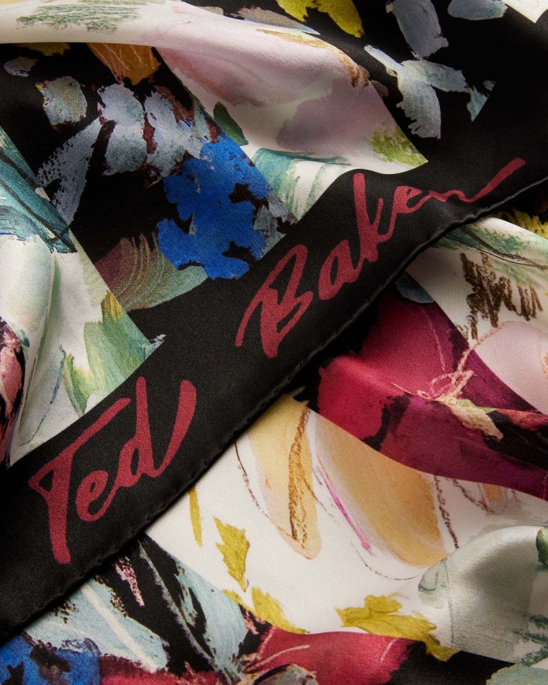 Ted Baker CATTIAA Floral Printed Silk Scarf Negrii | 017ZHVWAD