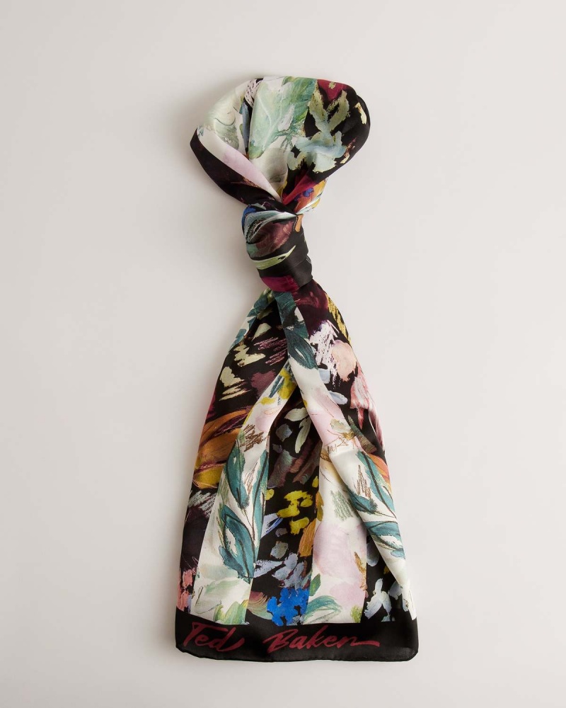 Ted Baker CATTIAA Floral Printed Silk Scarf Negrii | 017ZHVWAD