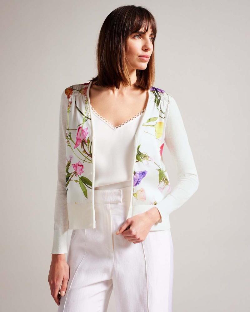 Ted Baker CHANTRI Woven Front Printed Cardigan Albi | 648LQKGOC