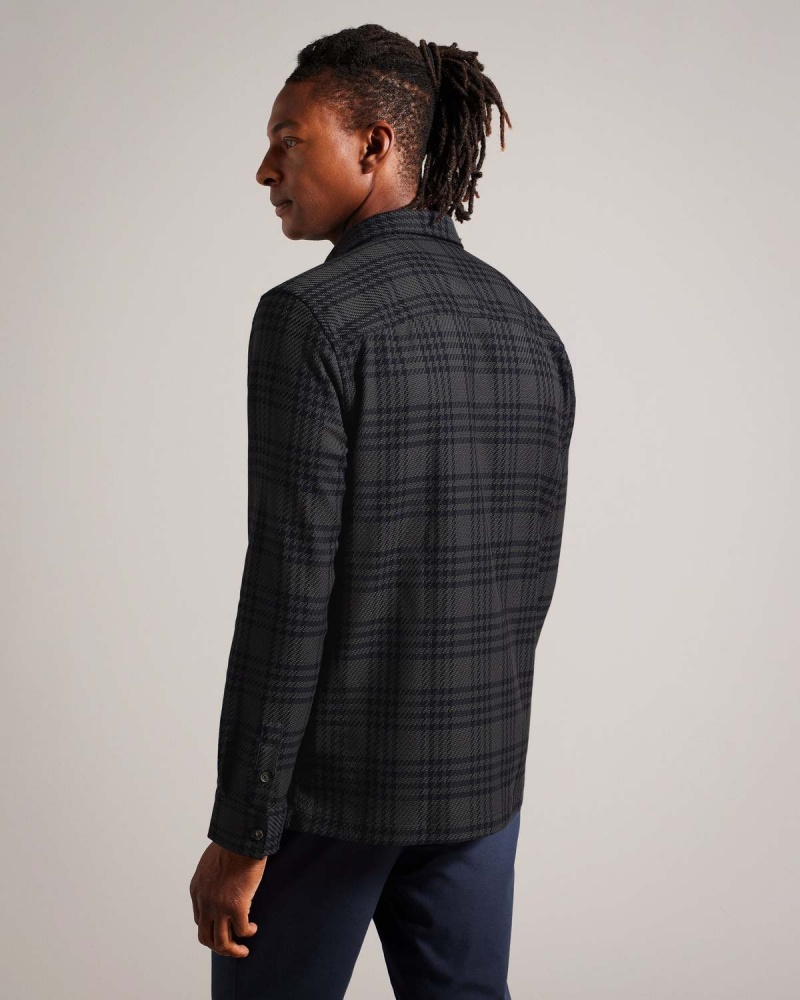 Ted Baker CHIETI LS Textured Check Over Shirt Albastru Deschis | 280EGSPRI