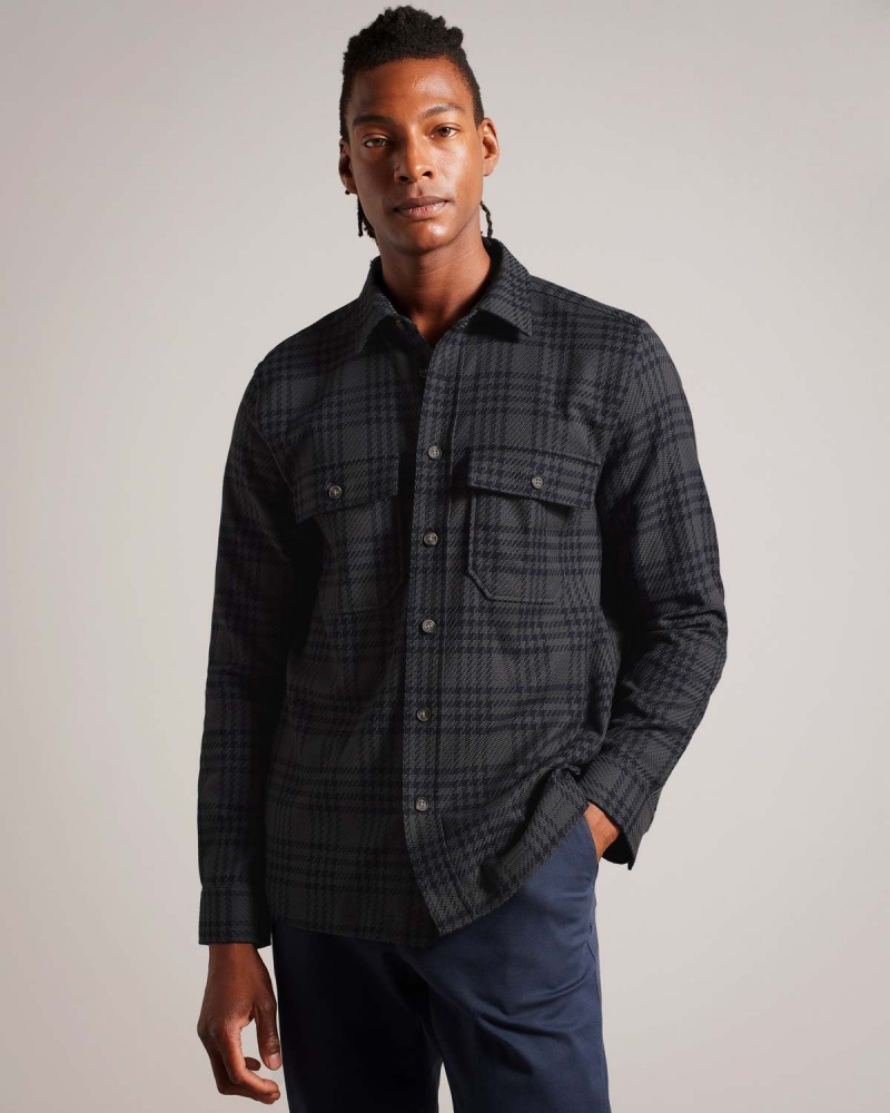 Ted Baker CHIETI LS Textured Check Over Shirt Albastru Deschis | 280EGSPRI