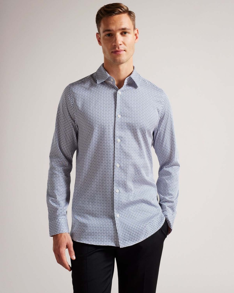 Ted Baker CONIFUR LS Circle Geo Printed Shirt Lt-Blue | 257DSXZEL