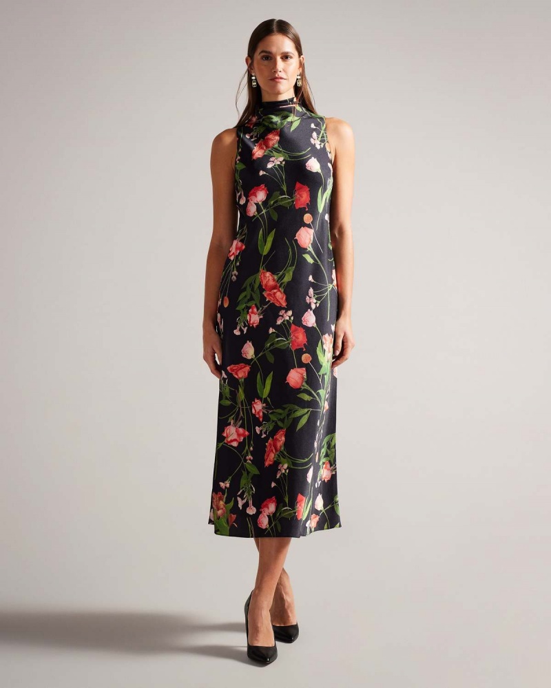 Ted Baker CONNIHH Cowl Neck Midi Slip Rochie Negrii | 807PVMKBT