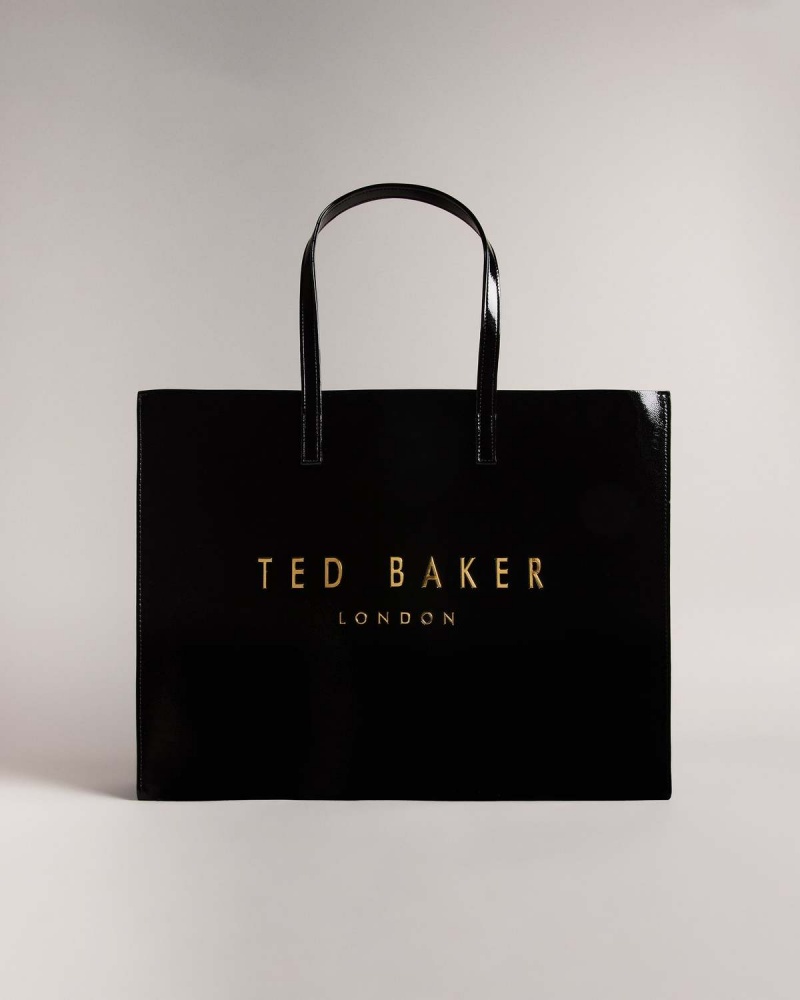 Ted Baker CRIKON Largi Crinkle Texture Icon Tote Bag Negrii | 153AIOXNC