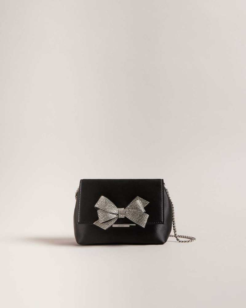 Ted Baker CRYSTIY Satin Shoulder Bag With Crystal Bow Negrii | 534XCIMTF