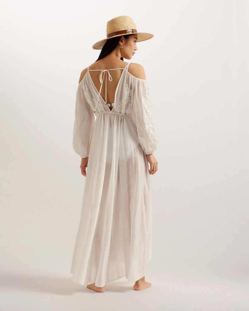 Ted Baker DAESEEY Embroidered Maxi Cover Up Ivory | 713SFIVRW