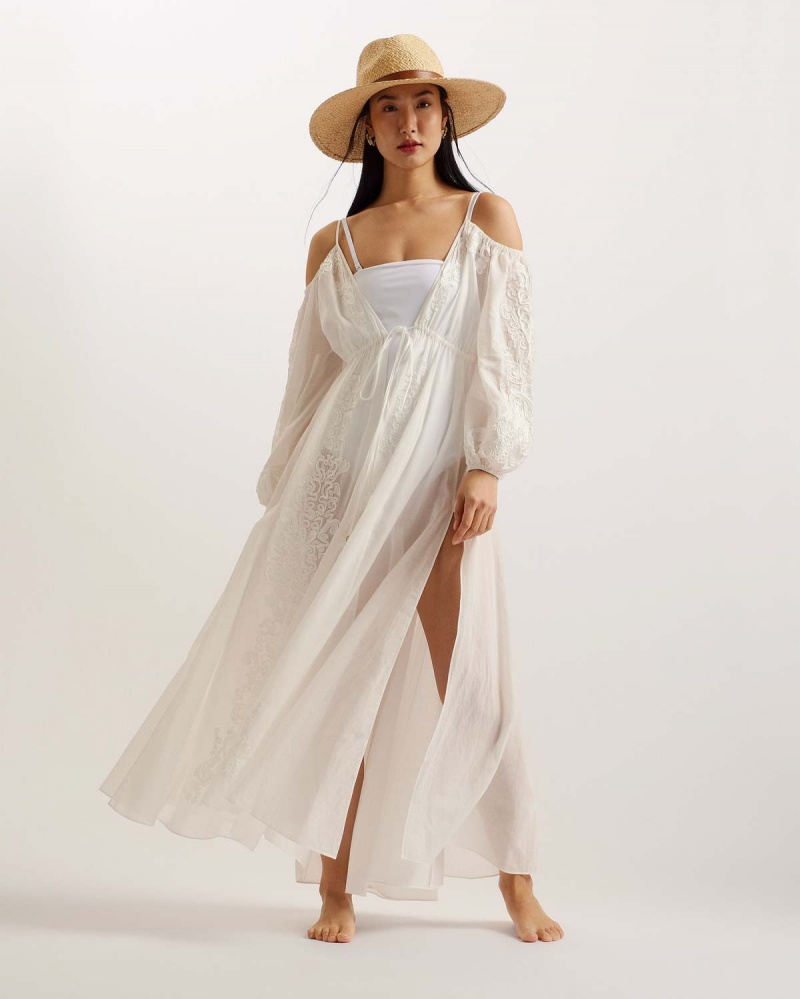 Ted Baker DAESEEY Embroidered Maxi Cover Up Ivory | 713SFIVRW