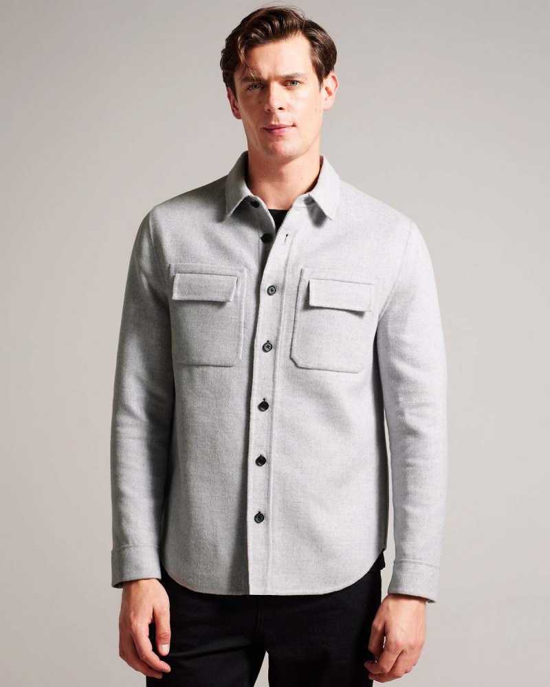 Ted Baker DALCH LS Splitable Lână Shirt Gri | 981BCSXAV