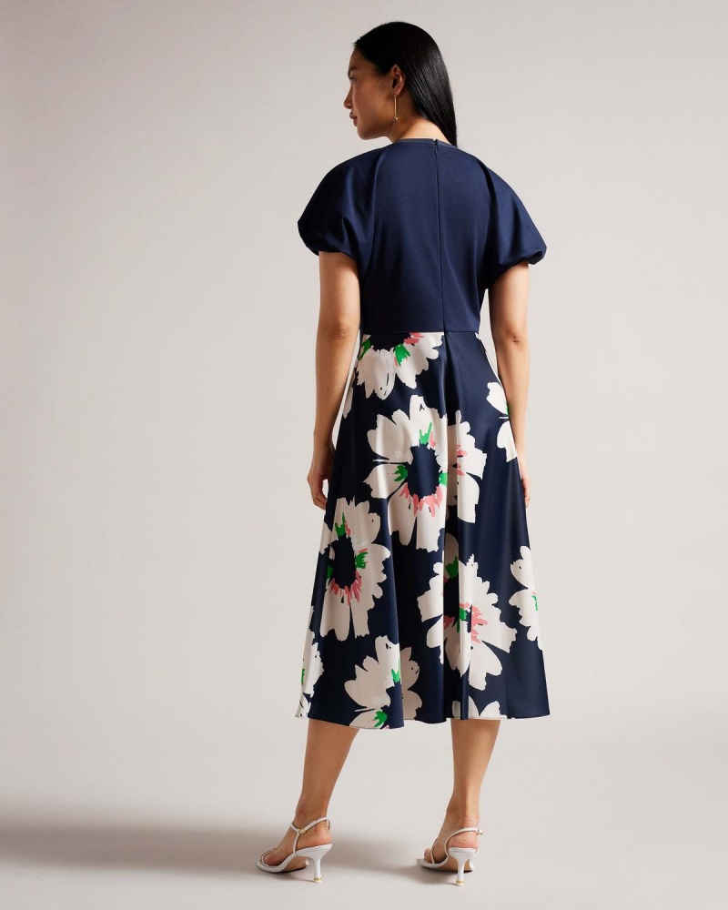 Ted Baker DAYSIAH Ponte Top with Midi Skirt Rochie Bleumarin | 946GJMWTE