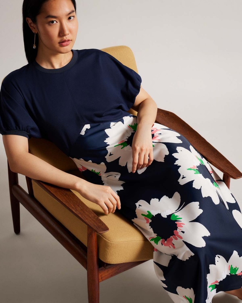 Ted Baker DAYSIAH Ponte Top with Midi Skirt Rochie Bleumarin | 946GJMWTE