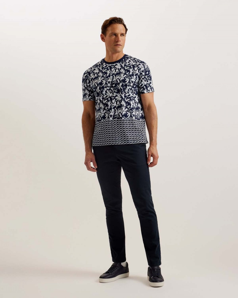 Ted Baker DODEMS SS Regular Printed T-Shirt Bleumarin | 681WGSLCF