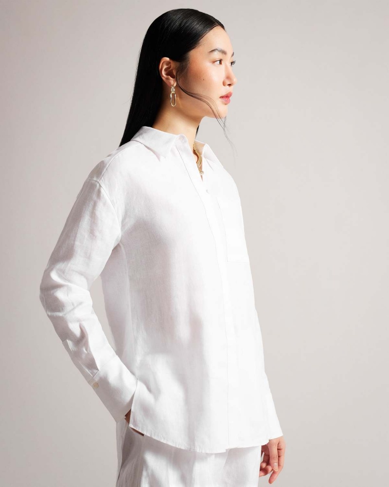 Ted Baker DORAHH Longline Linen Shirt Albi | 627UNGIWK