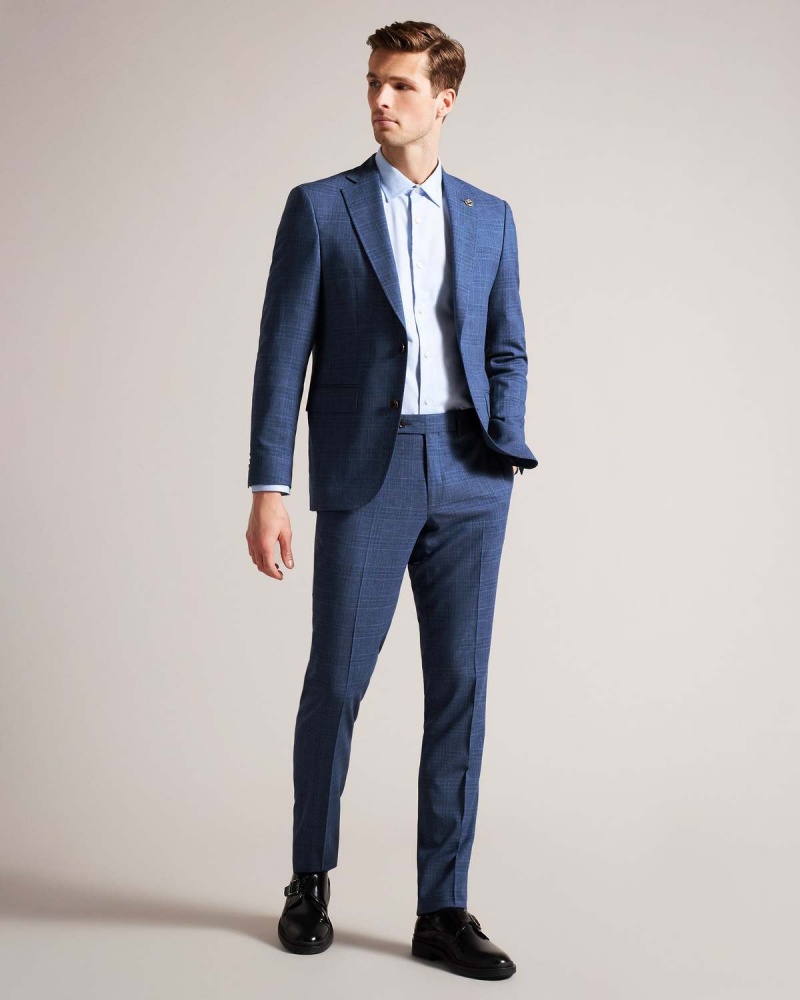 Ted Baker DRYDENJ Navy Check Suit Jacket Bleumarin | 524BCQSUP