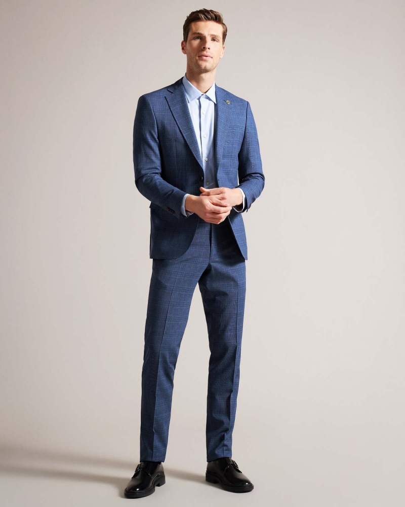 Ted Baker DRYDENT Navy Check Suit Trousers Bleumarin | 178RZODWS