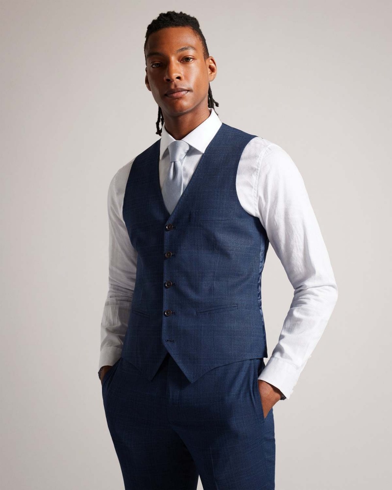 Ted Baker DRYDENW Navy Check Waistcoat Bleumarin | 256WPEQDJ