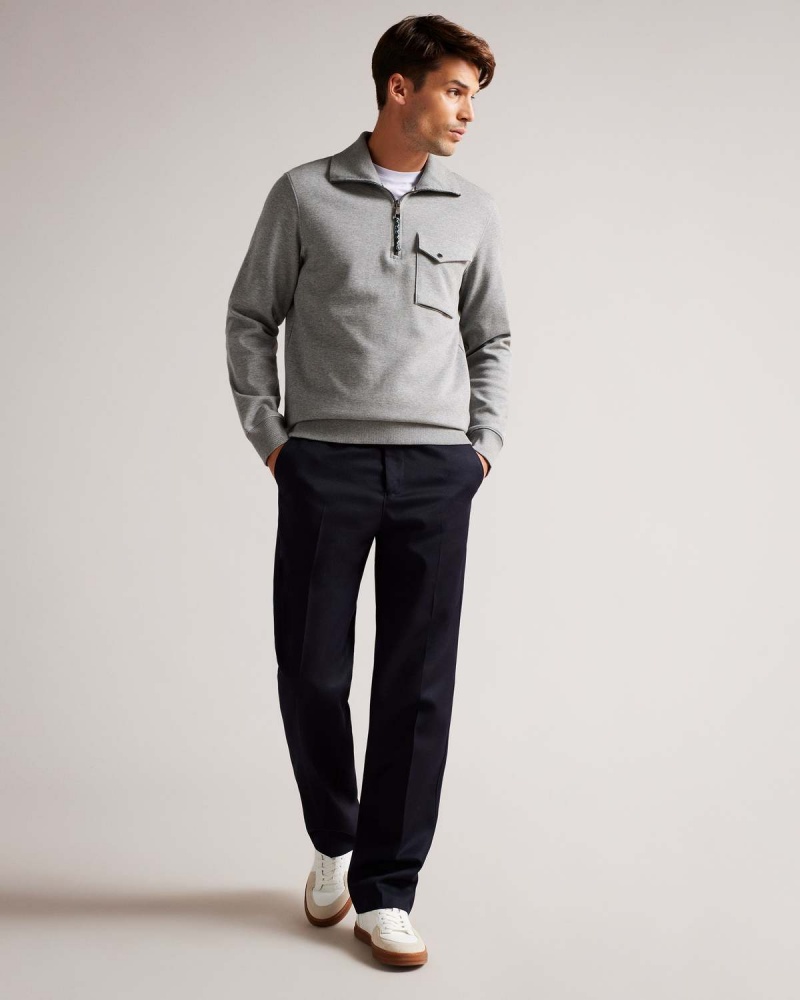 Ted Baker ECOS LS Regular Zip Funnel Neck Gri | 259GAVZNQ