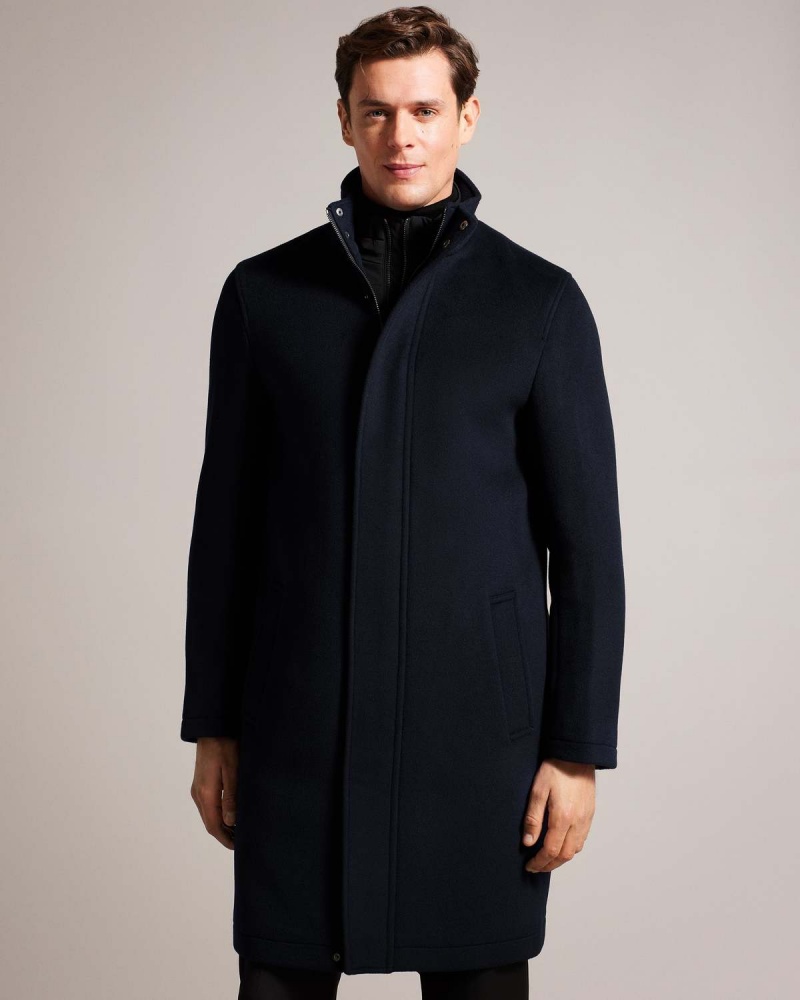 Ted Baker EDERSON Lână Blend Funnel Neck Coat Bleumarin | 952RPUGAY