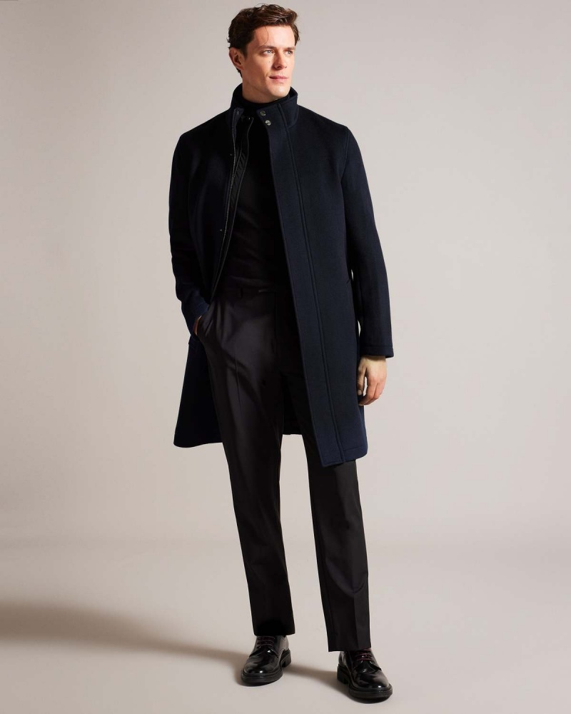 Ted Baker EDERSON Lână Blend Funnel Neck Coat Bleumarin | 952RPUGAY