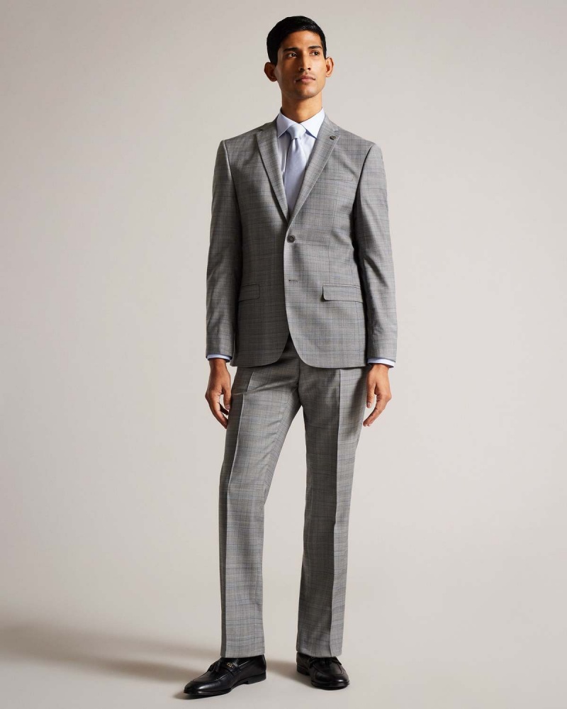 Ted Baker ELGOLJS Grey Pow Check Jacket Gri | 079BZNXAR