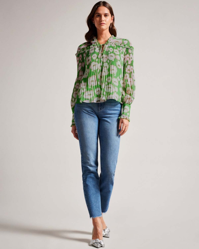 Ted Baker ELLERIE Swing Blouse with Blouson Sleeve Verzi | 082RNVDOT