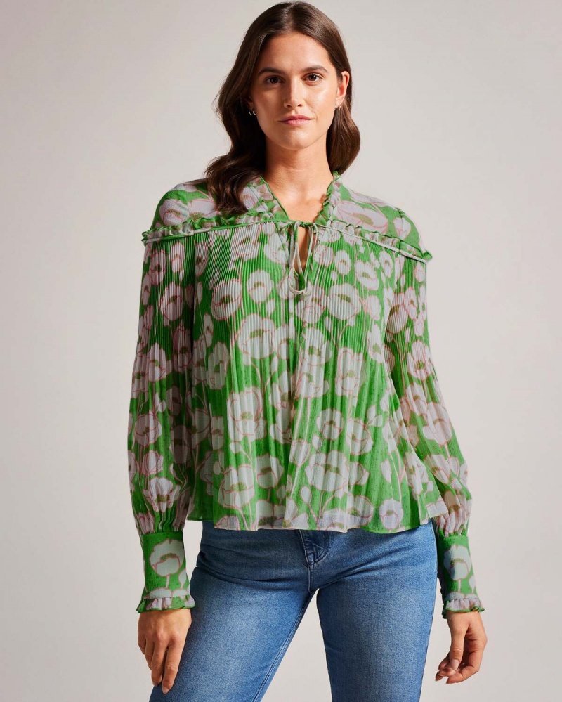 Ted Baker ELLERIE Swing Blouse with Blouson Sleeve Verzi | 082RNVDOT