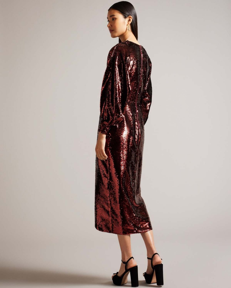 Ted Baker EMALEEE Plunge Neck Sequin Midi Rochie Wine | 174GPAWNF