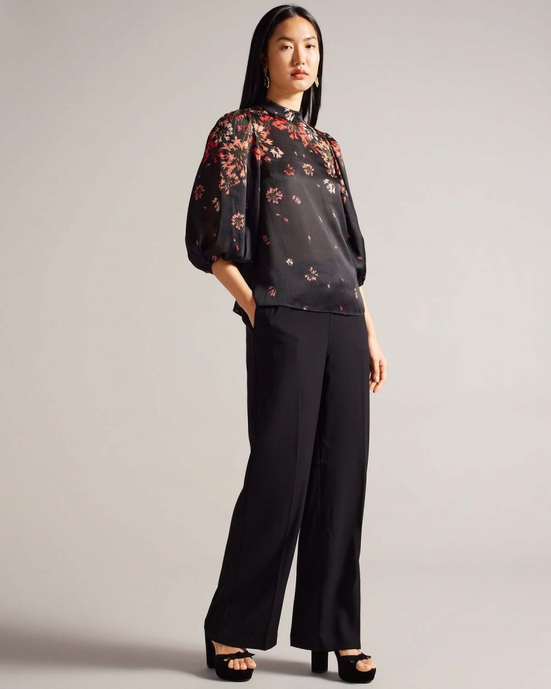 Ted Baker ERANTHE High Neck Balloon Sleeve Blouse Negrii | 408KMXWAC