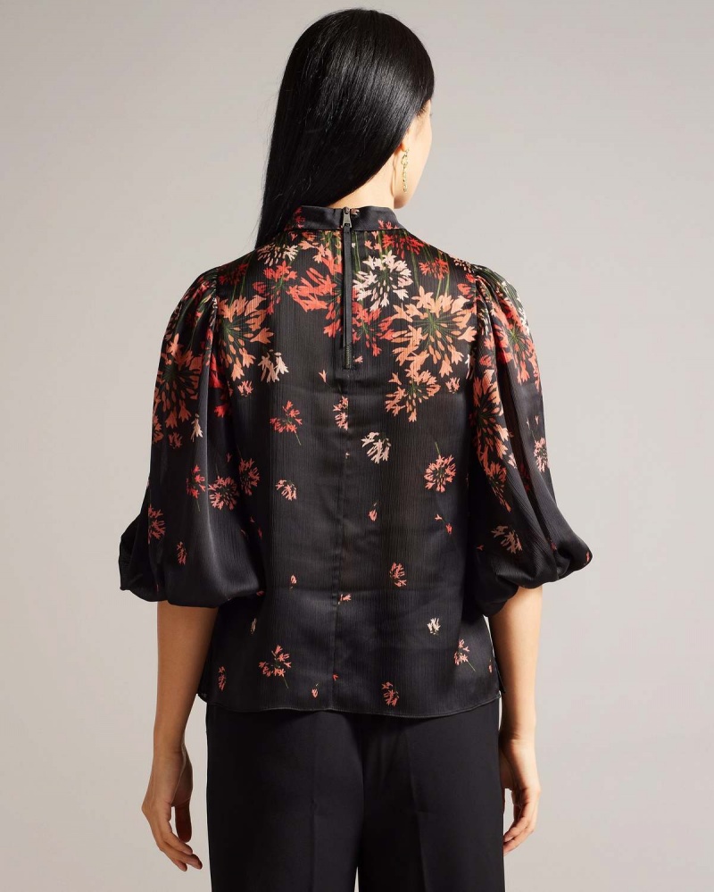 Ted Baker ERANTHE High Neck Balloon Sleeve Blouse Negrii | 408KMXWAC