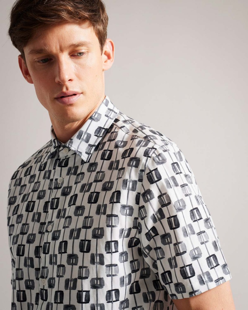 Ted Baker ERICE Abstract Geo Print Shirt Ecru | 705KHQOXT