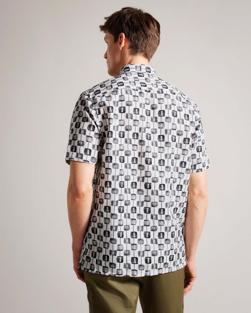 Ted Baker ERICE Abstract Geo Print Shirt Ecru | 705KHQOXT