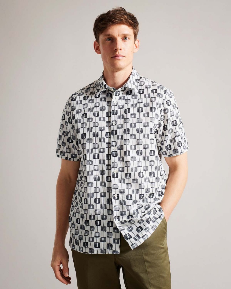 Ted Baker ERICE Abstract Geo Print Shirt Ecru | 705KHQOXT