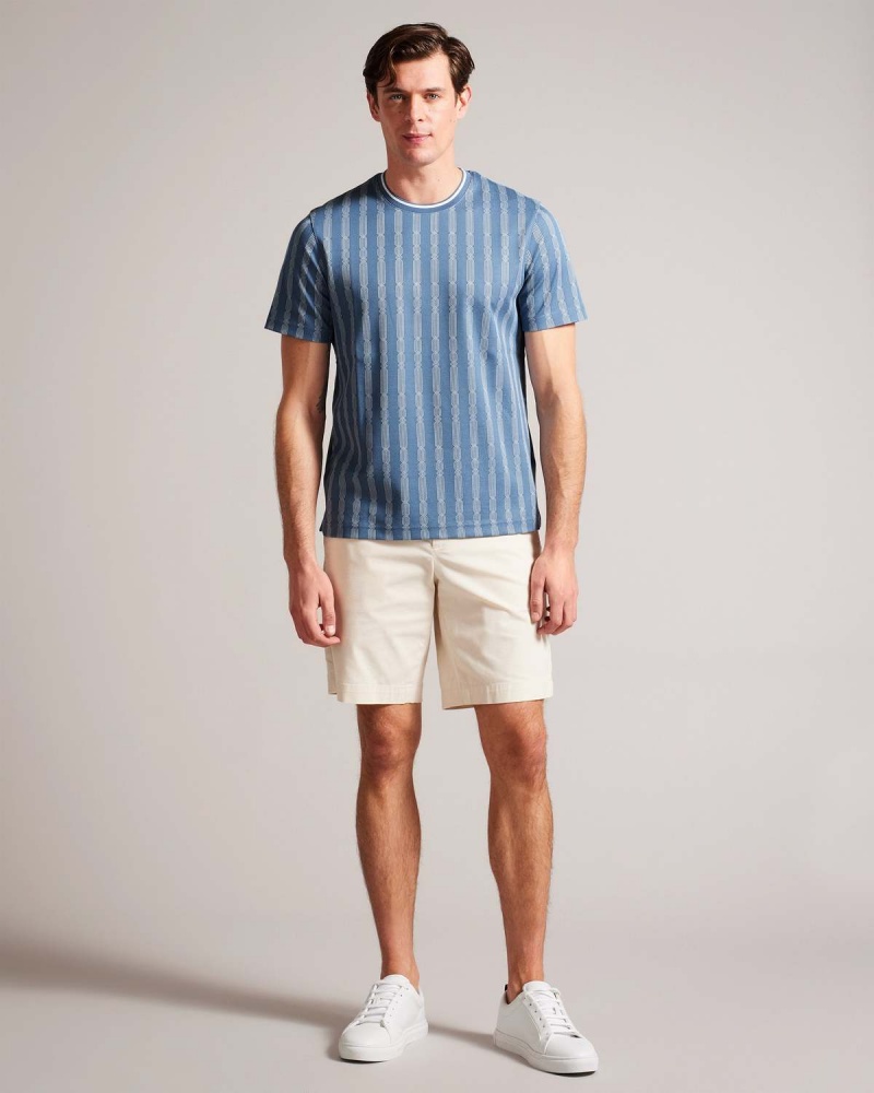 Ted Baker ESTAT SS Regular Cable Jacquard Tshirt Mid-blue | 840BDGTIC