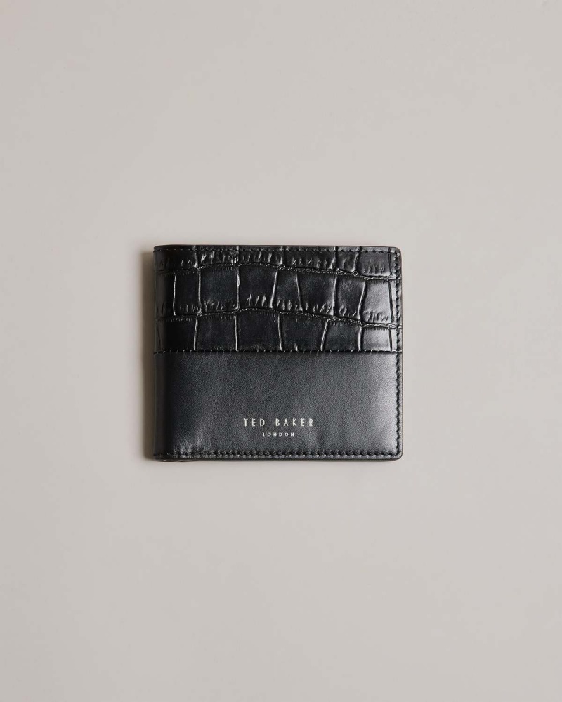 Ted Baker FABARY Piele Croc Effect Bifold Wallet Negrii | 518MCPEZU