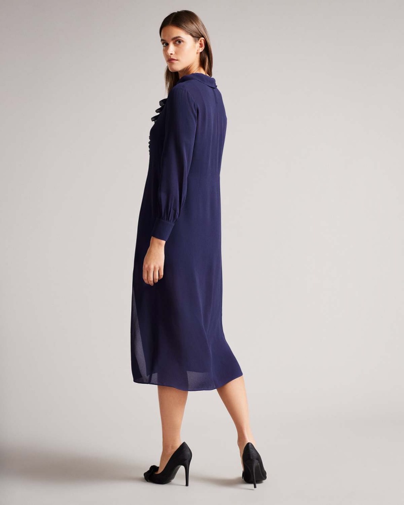 Ted Baker FAITHIY Asymmetric Ruffle Midi Skirt Rochie Bleumarin | 873NAMZLS