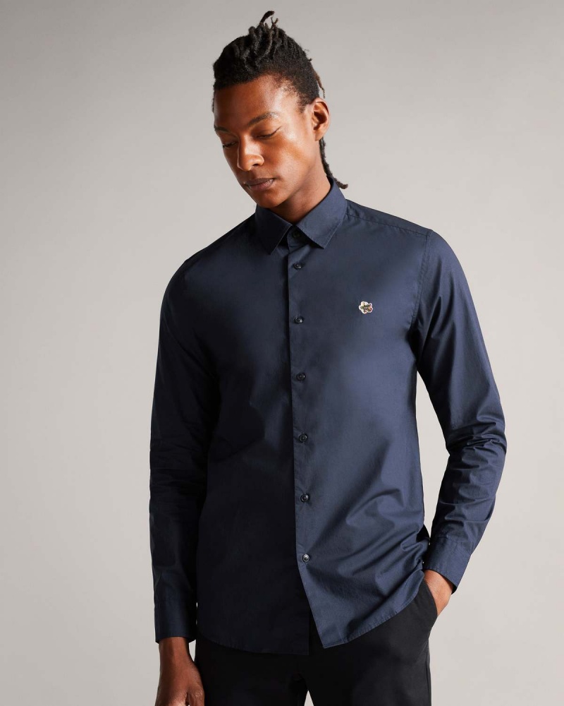 Ted Baker FONIK LS Poplin Shirt Bleumarin | 516EKVGWJ