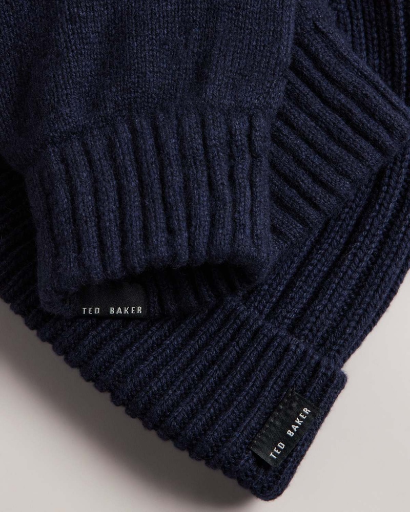 Ted Baker FRAIRS Rib Stitched Hat and Glove Gift Set Bleumarin | 049WZYNME