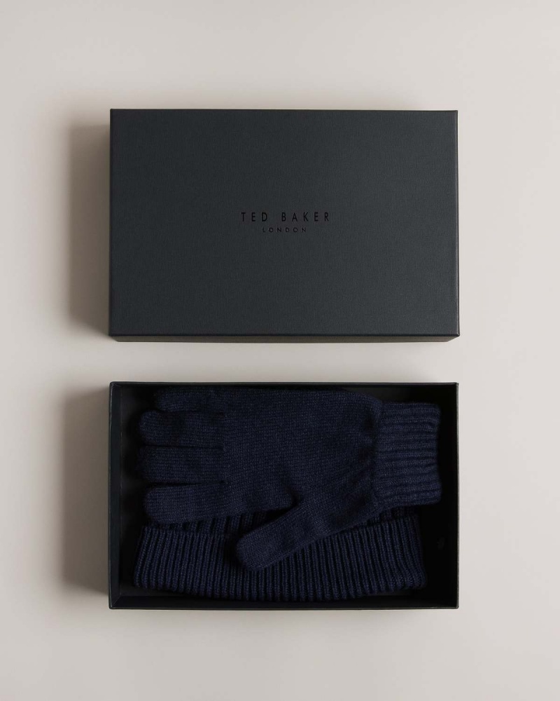 Ted Baker FRAIRS Rib Stitched Hat and Glove Gift Set Bleumarin | 049WZYNME