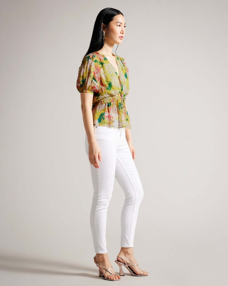 Ted Baker GABBYIE Puff Sleeve Top with Ruffle Detailing Mid-yell | 907FPHXOT