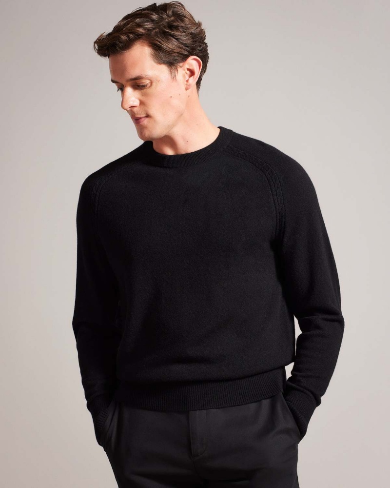 Ted Baker GLANT LS Cashmere Cable T Crew Neck Tan | 538IACELQ