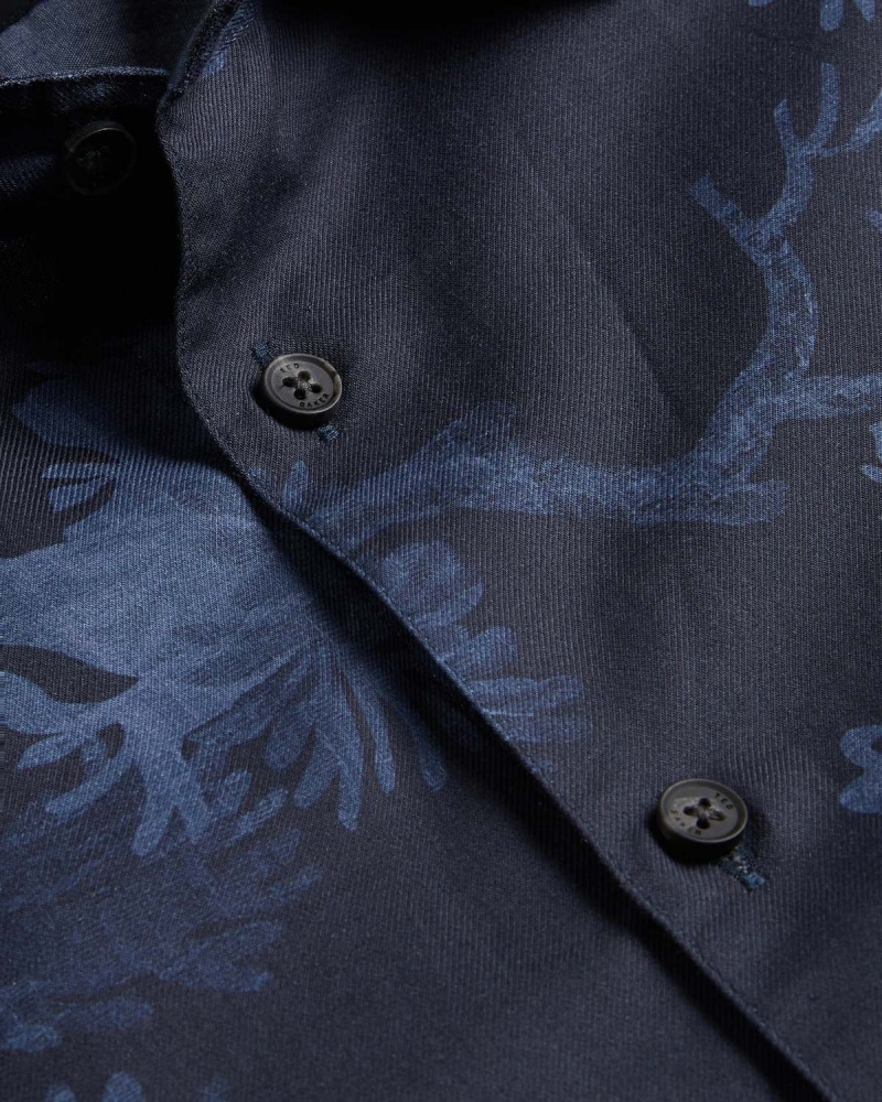 Ted Baker GOXHILL LS Tree Print Shirt Dk-Blue | 643AUIBPC