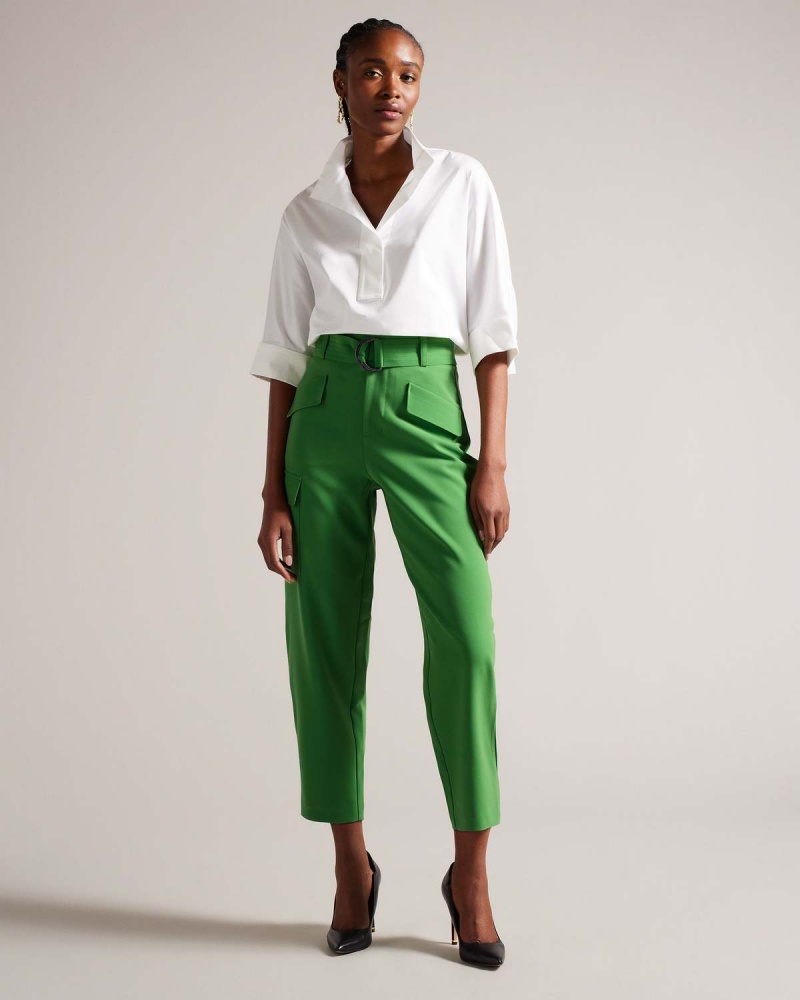 Ted Baker GRACIEH High Waisted Belted Tapered Cargo Pants Mid Gree | 164CGAYLR