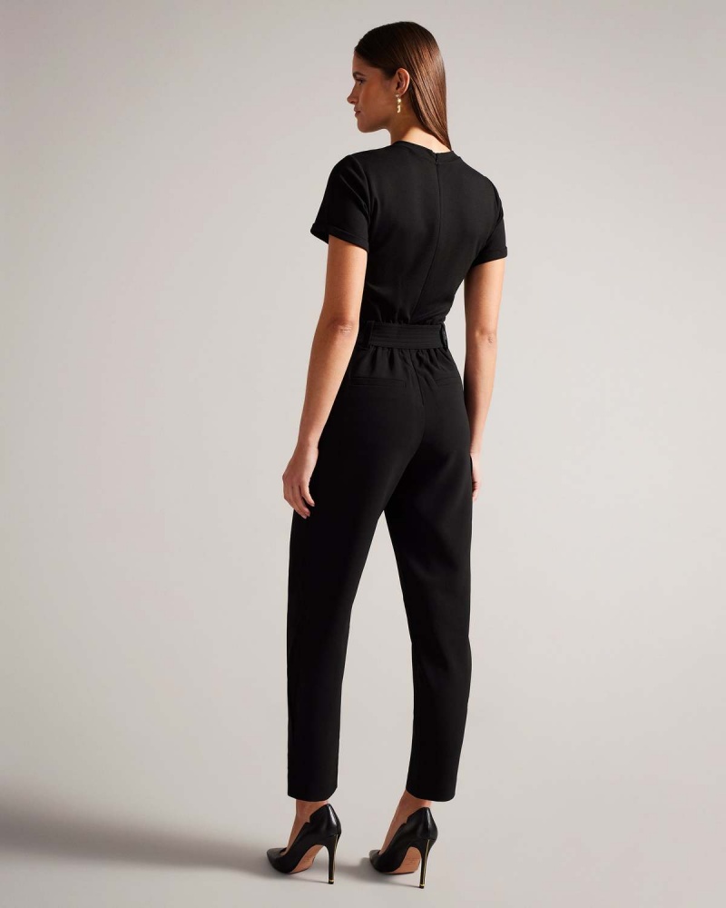 Ted Baker GRACIEJ High Waisted Belted Tapered Cargo Jumpsuit Negrii | 307DVUAOJ