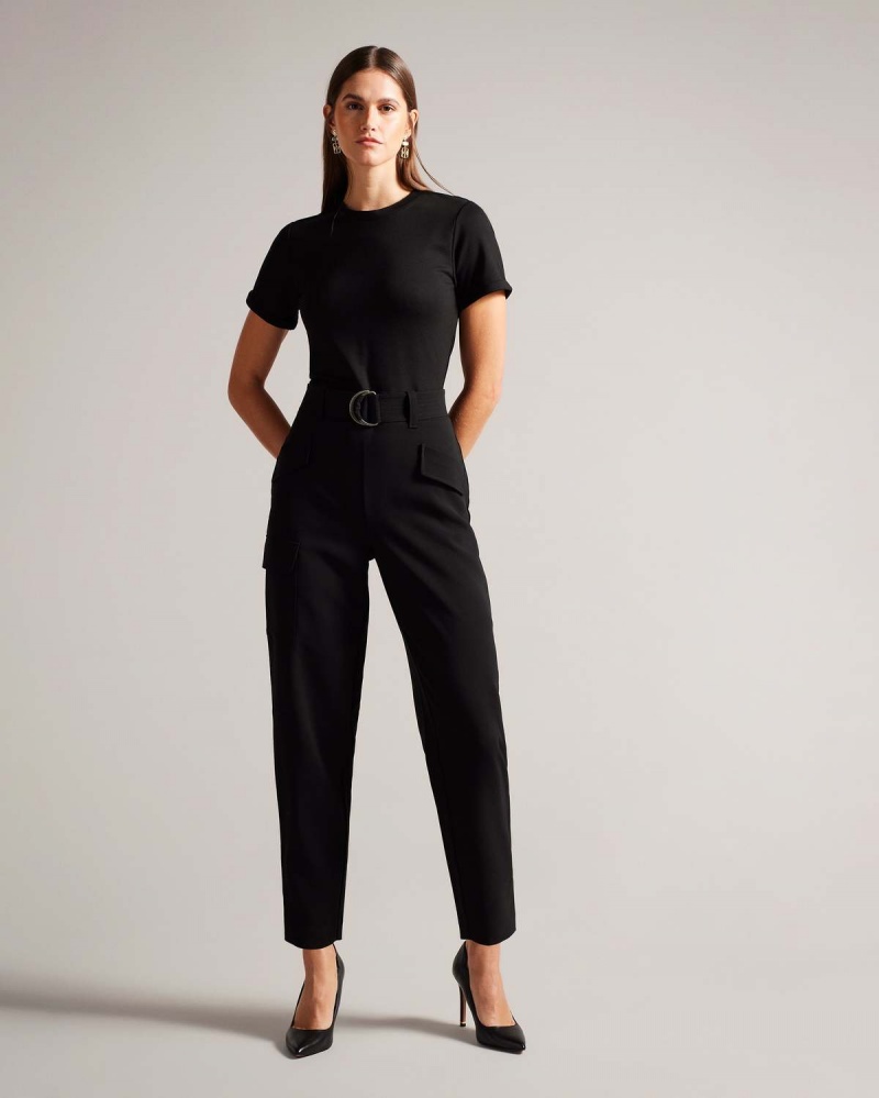 Ted Baker GRACIEJ High Waisted Belted Tapered Cargo Jumpsuit Negrii | 307DVUAOJ