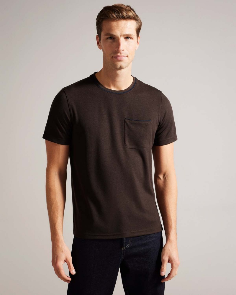 Ted Baker GRINE SS Regular Tshirt with Piele Intoarsa Trim Brn-choc | 249IDSPFH