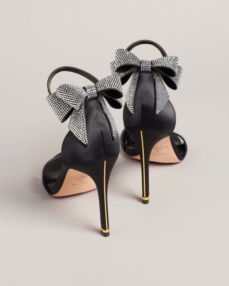 Ted Baker HEMARY Satin Crystal Bow Back Sandal Negrii | 784NULJVQ