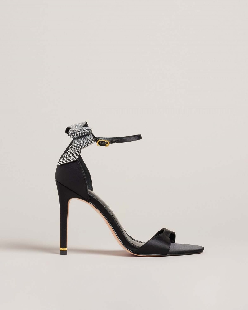 Ted Baker HEMARY Satin Crystal Bow Back Sandal Negrii | 784NULJVQ