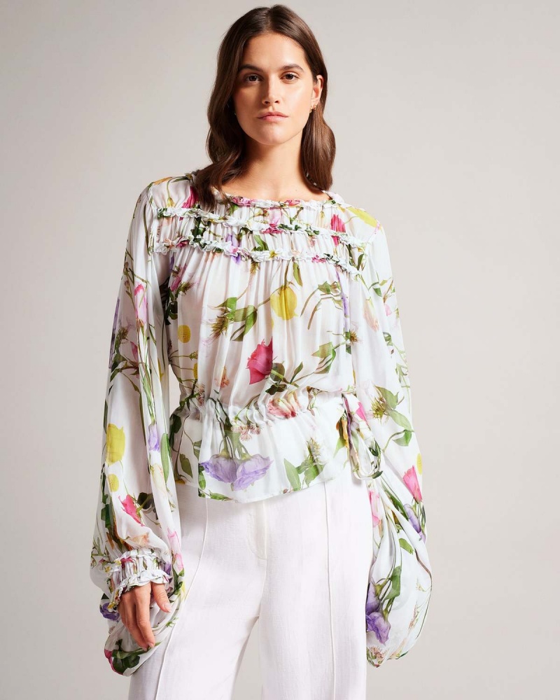 Ted Baker HEWETTE Printed Blouse with Functional Talie Tie Albi | 215CGQFJT