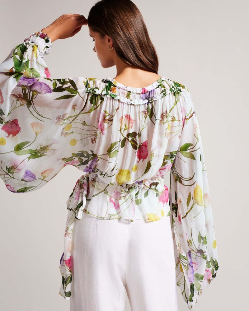 Ted Baker HEWETTE Printed Blouse with Functional Talie Tie Albi | 215CGQFJT