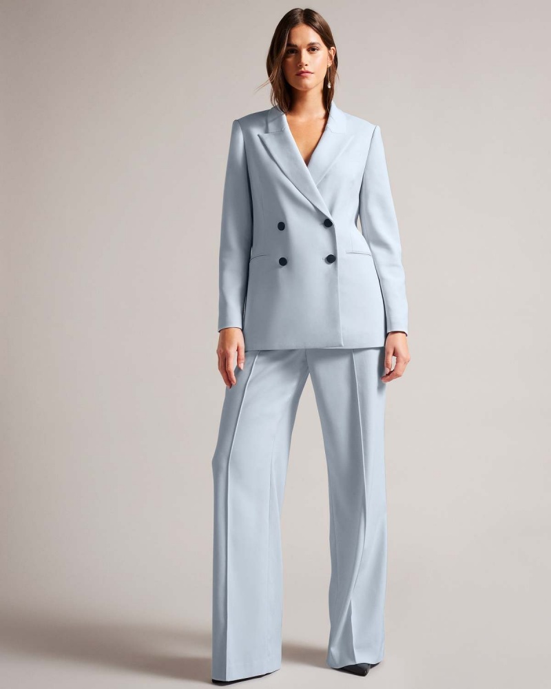 Ted Baker HILDIA Long Line Double Breasted Jacket Lt-Blue | 237HDTURN